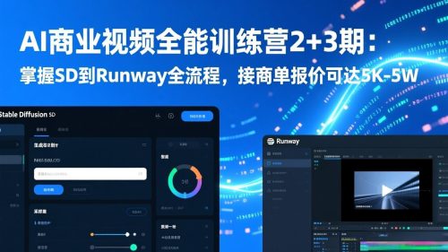 AI商业视频全能训练营2+3期：掌握SD到Runway全流程，接商单报价可达5K-5W