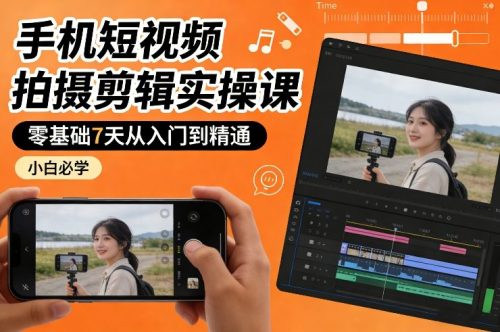 手机短视频拍摄剪辑实操课，零基础7天从入门到精通，小白必学-知计