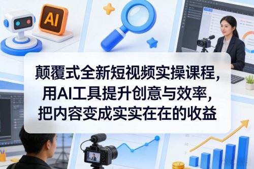 颠覆式全新短视频实操课程，用AI工具提升创意与效率，把内容变成实实在在的收益-知计