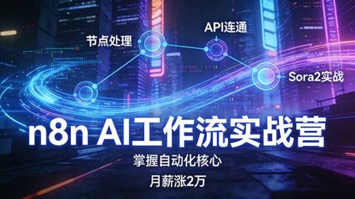n8n AI工作流实战营，节点处理+API连通+Sora2实战，掌握自动化核心月薪涨2万-知计